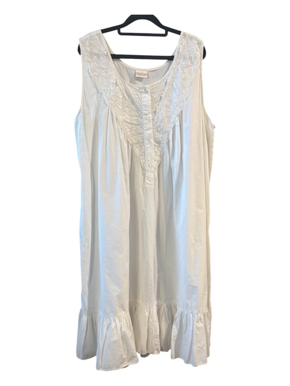 Intimate Moods White Cotton Lace Trim Ruffle Nightgown Dress Sleeveless XL